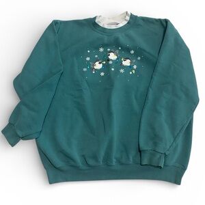 Vintage Morning Sun Women's Sweatshirt w/Birds Snowflake Design size XL Green